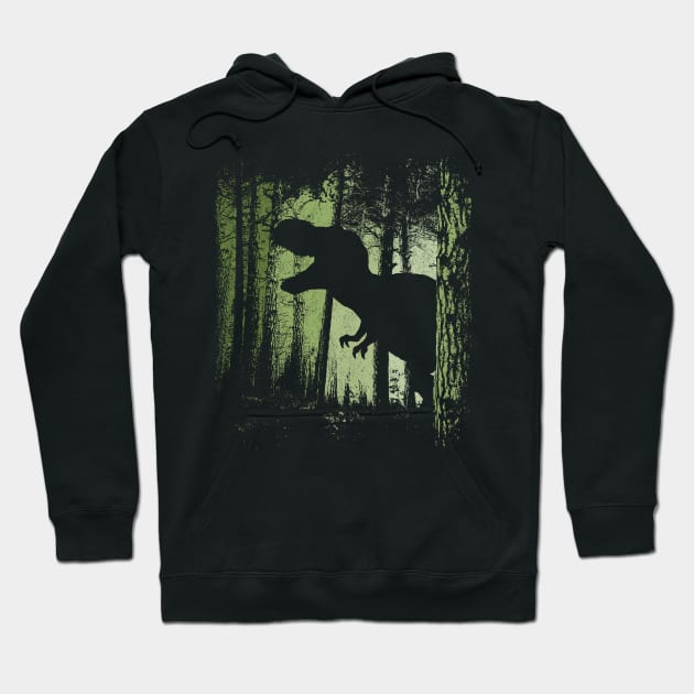 T-Rex Shadow in Twilight Forest Tyrannosaurus Silhouette Hoodie by SkizzenMonster